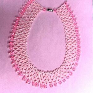 Delicate Necklace in Light Pink Crochet beads edged in darker Pink